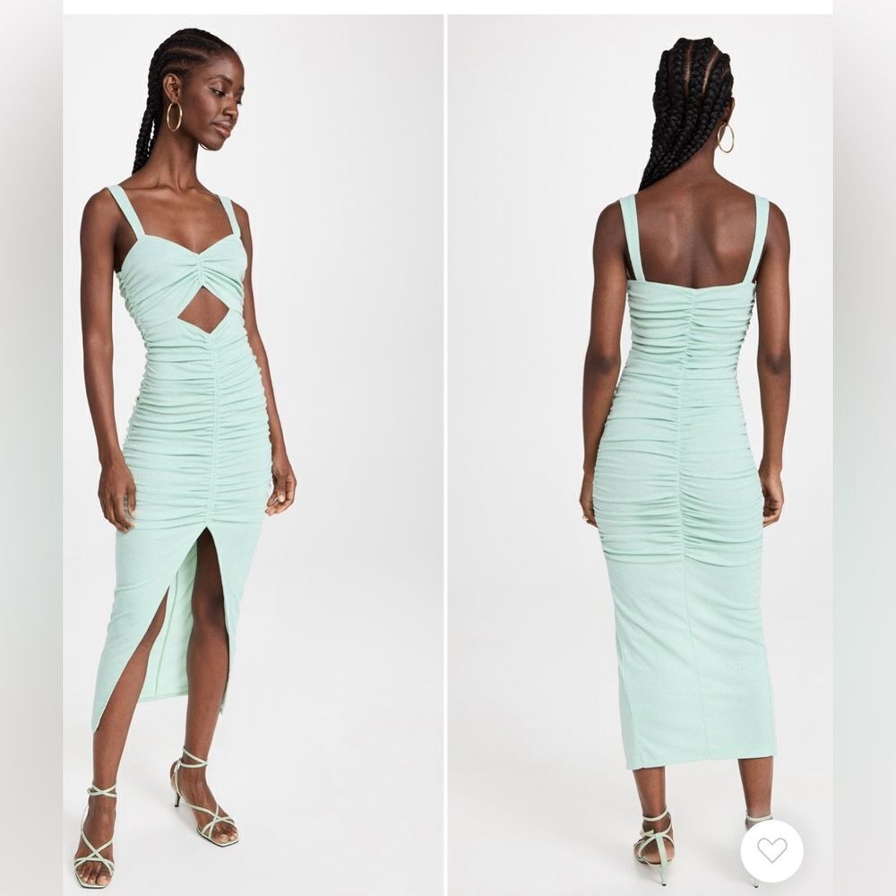 NEW Saylor Women’s Merilyn Metallic Mint Knit  Cutout Ruched Maxi Dress Size S